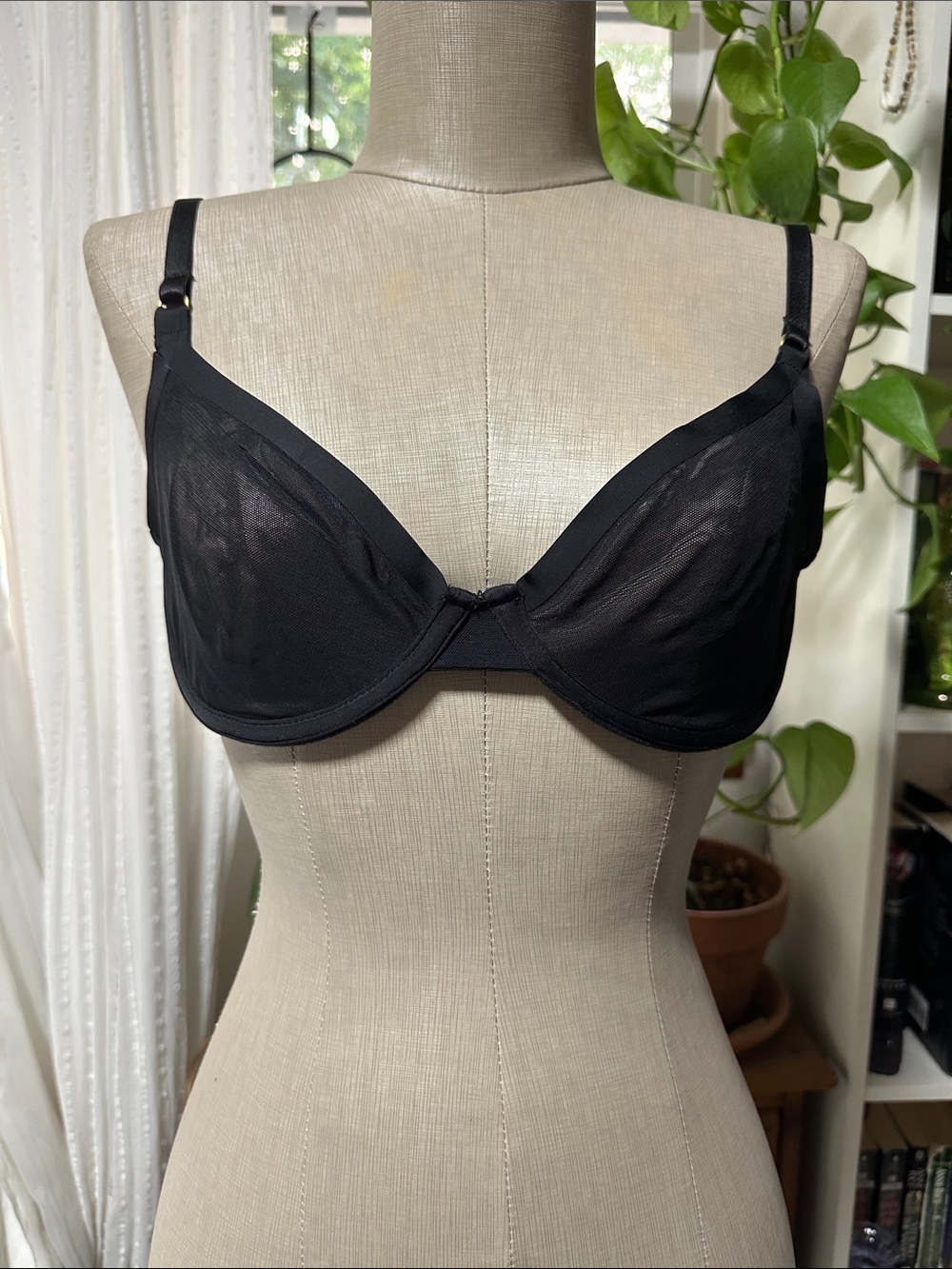 Sheer Underwire Black Bra with Adjustable Straps